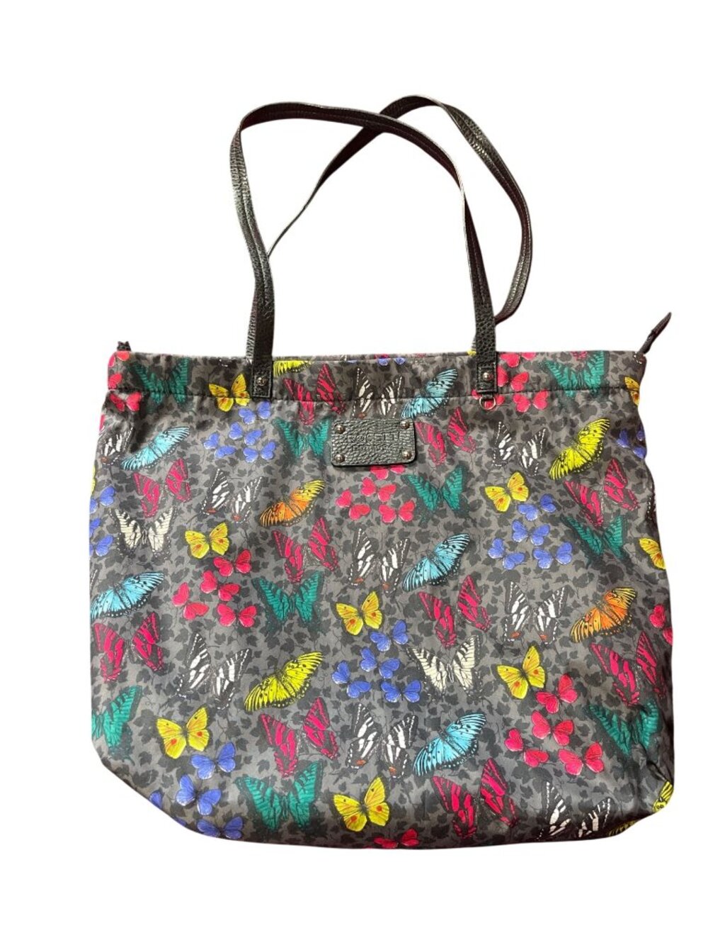 Rosetti Butterfly Print Tote Bag With Black Double Strap Handles Open Design
